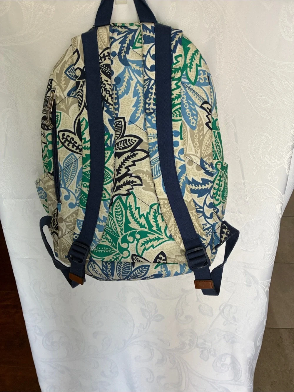 Vera Bradley Green Blue Navy Leaf Print Backpack